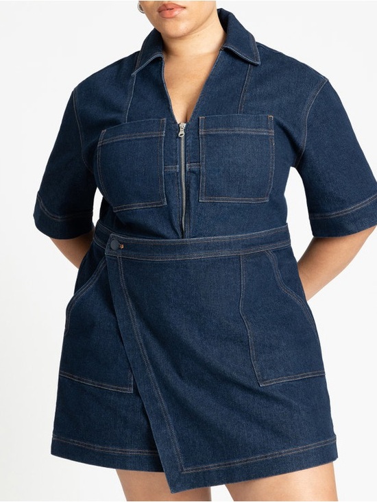 Eloquii Pants - Plus Denim Utility Romper in Dark Blue
